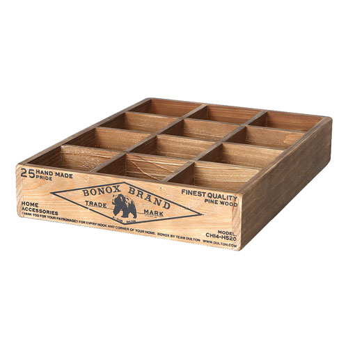 DULTON 12 PARTITION WOODEN BOX H65 H.65mm W.275mm D.365mm Inside H.55mm W.80mm D.80mm/each